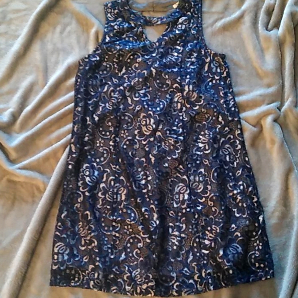 Blue and silver shift dress